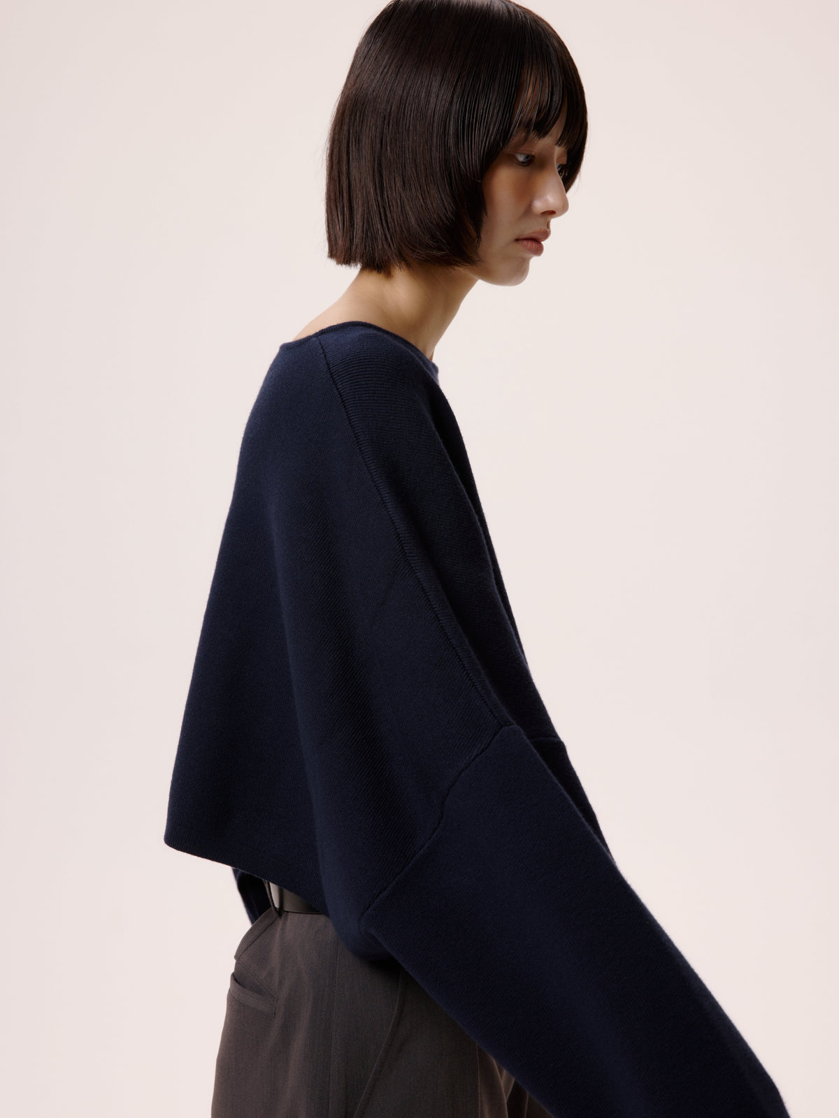 CROPPED BUTTON KNIT/NAVY