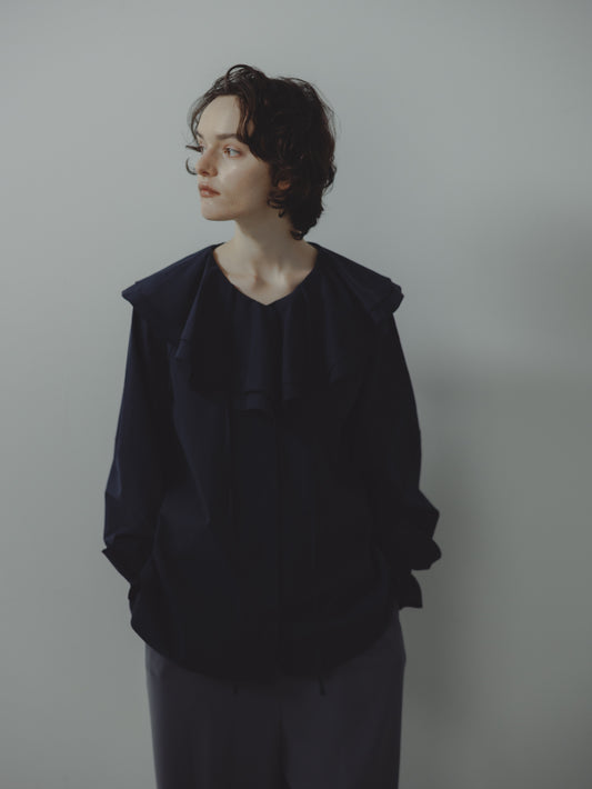 BIG COLLAR FRILL BLOUSE/NAVY
