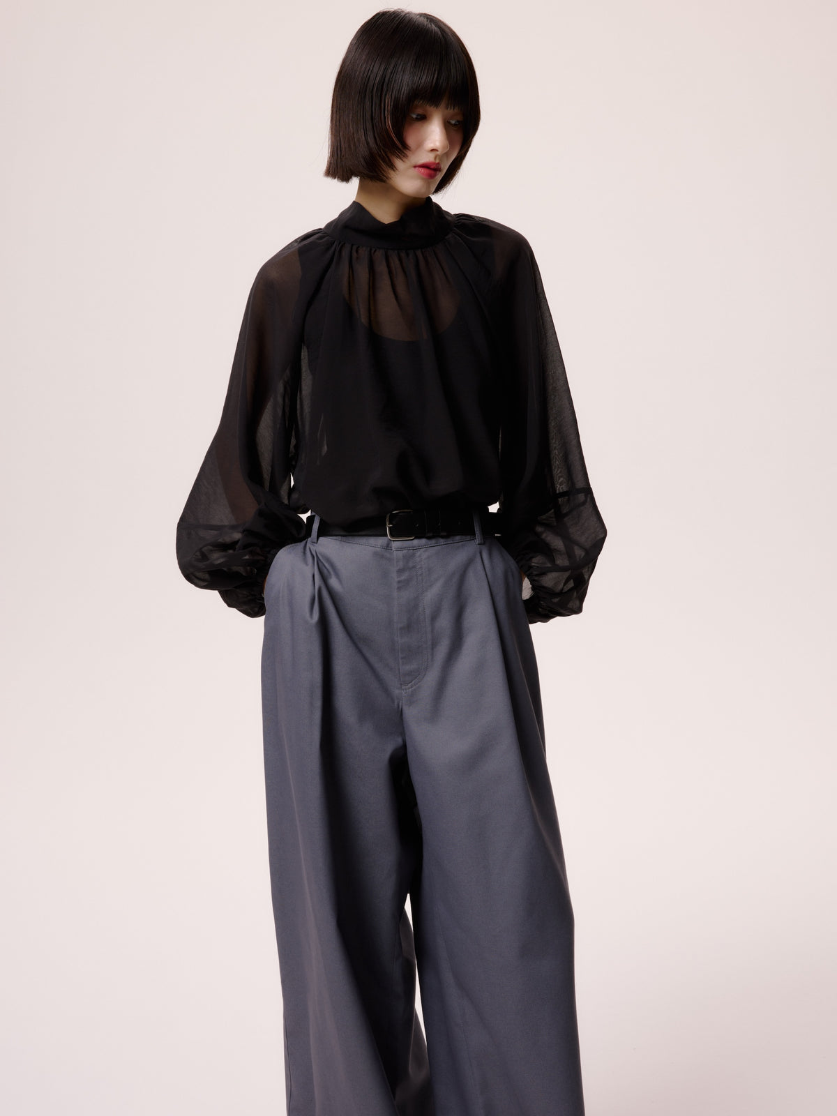 SHEER BLOUSE/BLACK