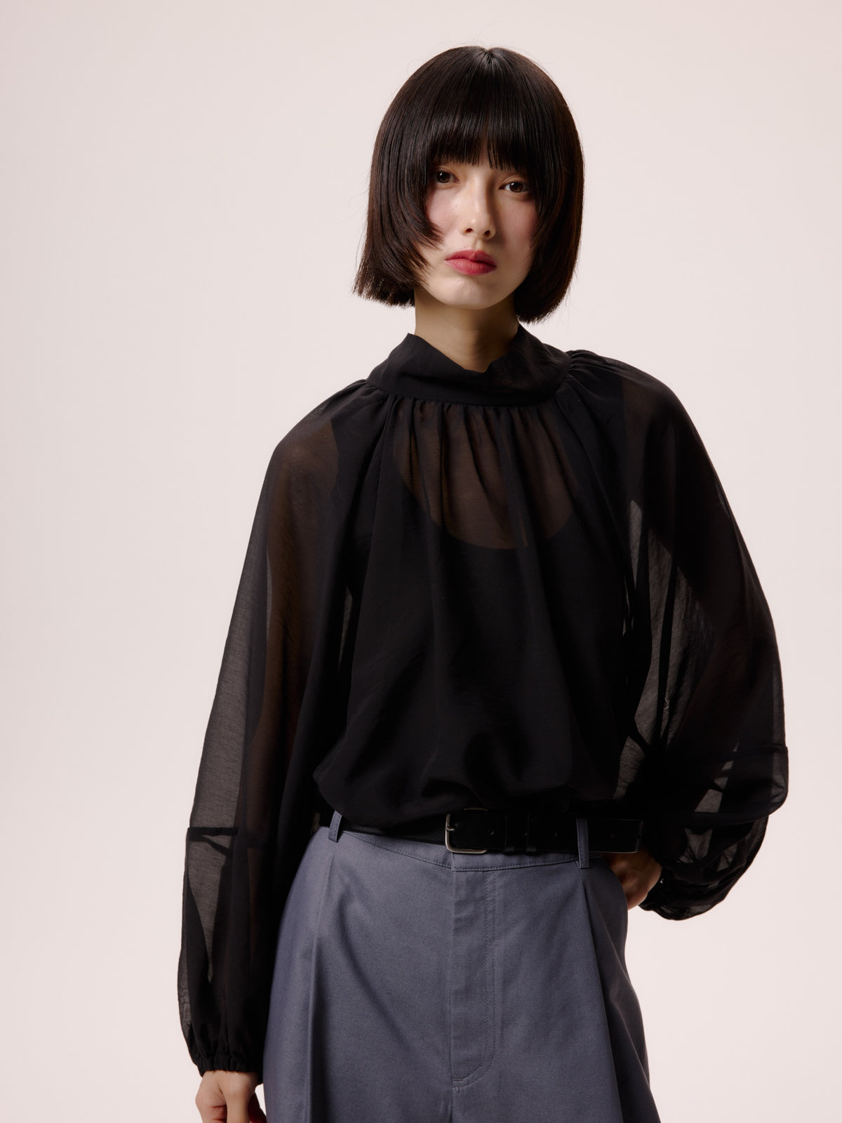 SHEER BLOUSE/BLACK
