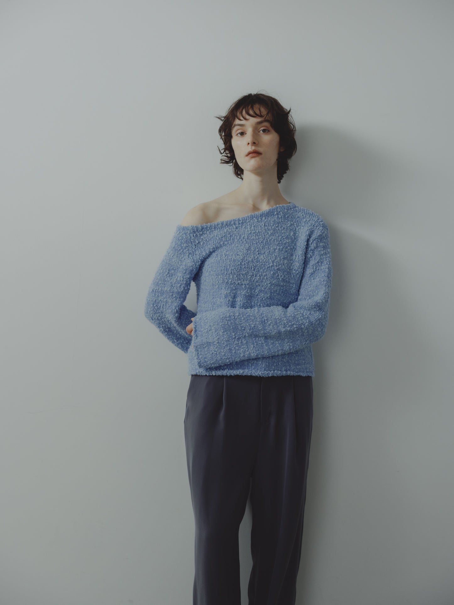 ONE SHOLDER KNIT/BLUE