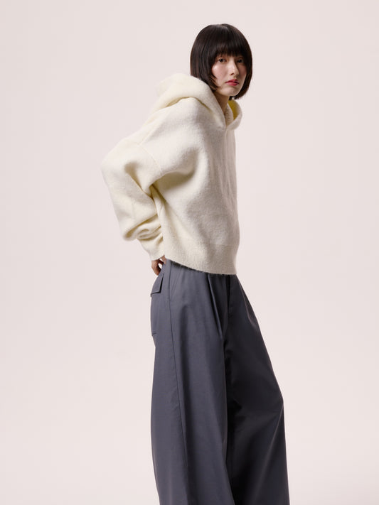SHORT KNIT HOODIE/WHITE