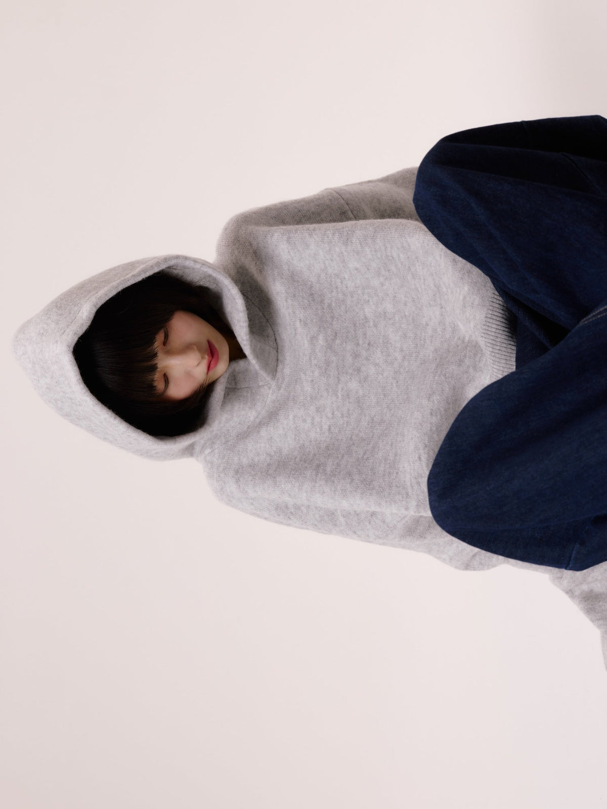SHORT KNIT HOODIE/GRAY
