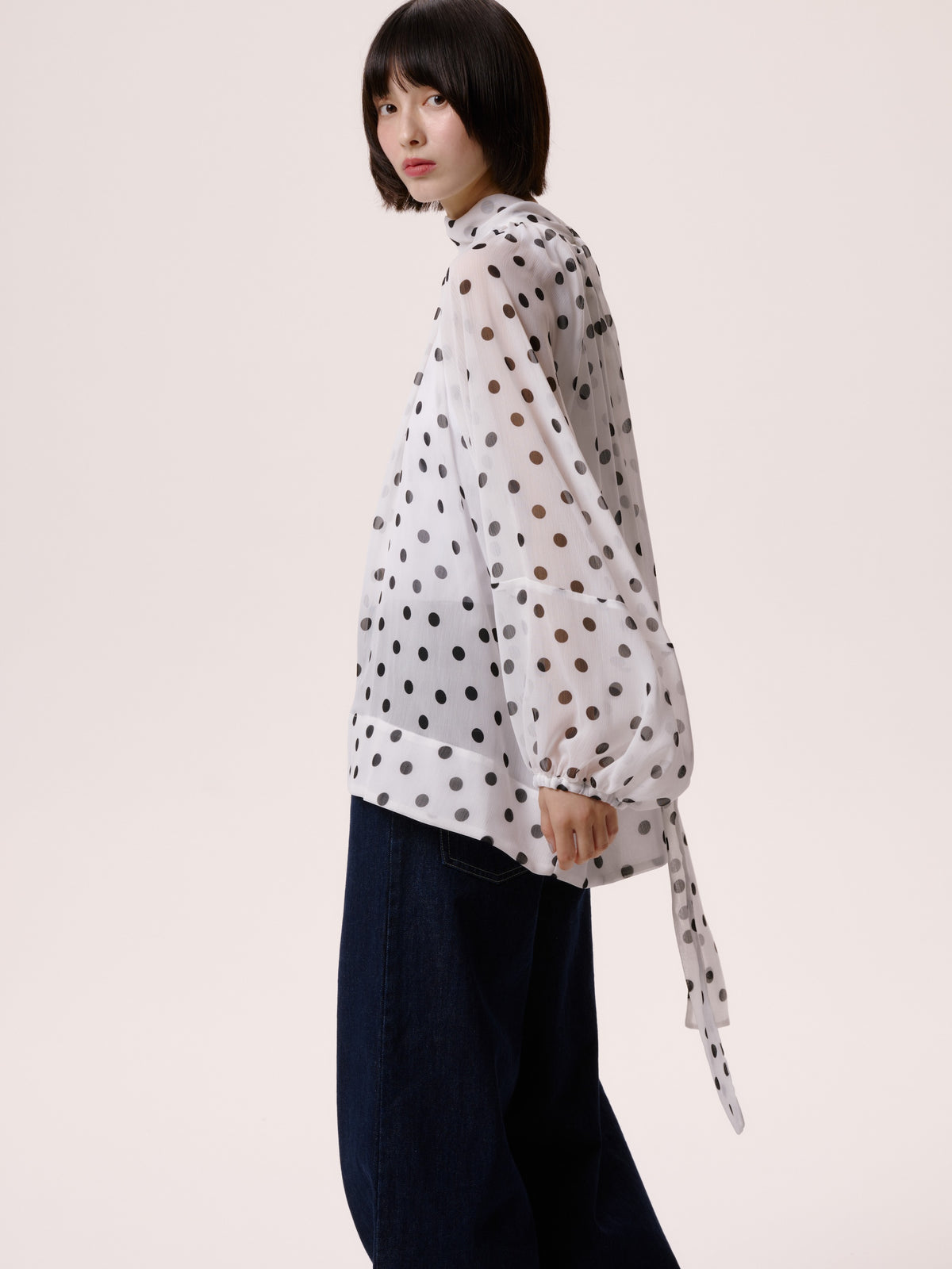 DOT SHEER BLOUSE/WHITE
