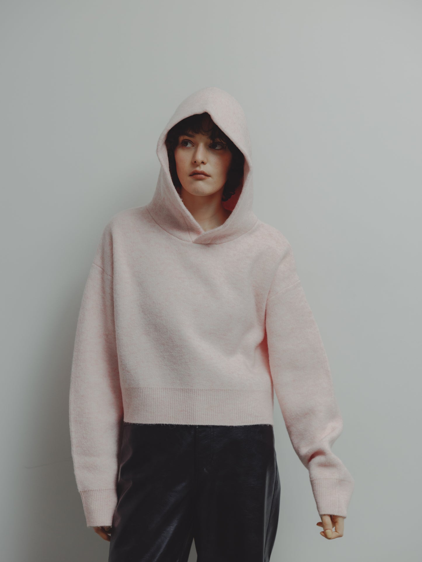 SHORT KNIT HOODIE/PINK