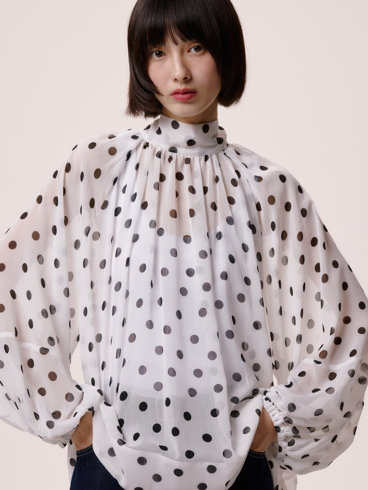 DOT SHEER BLOUSE/WHITE