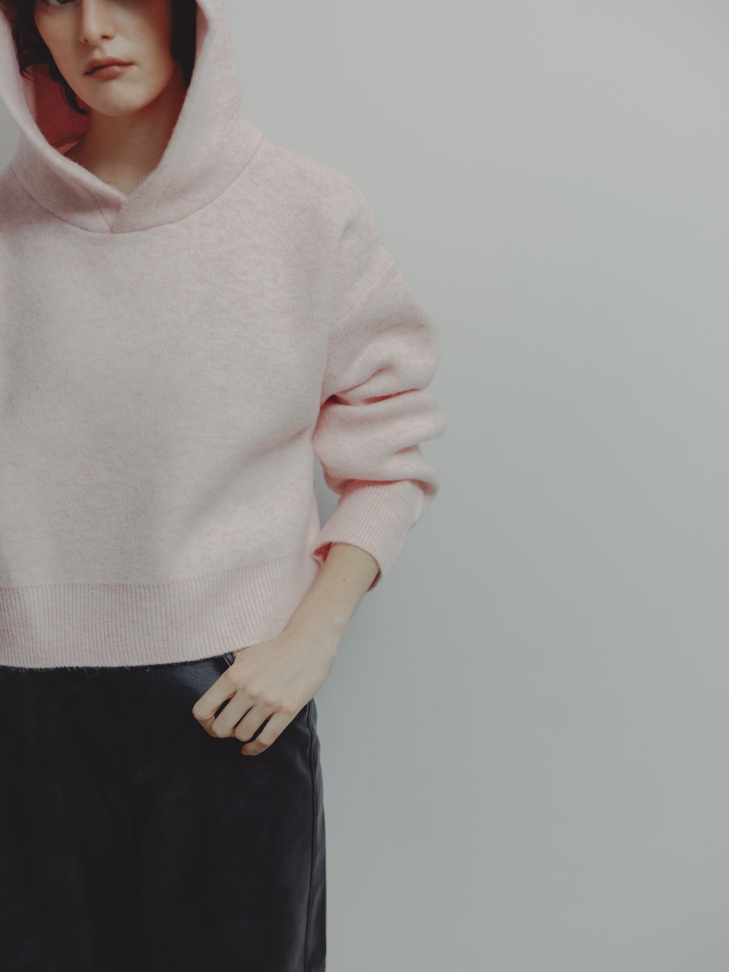 SHORT KNIT HOODIE/PINK