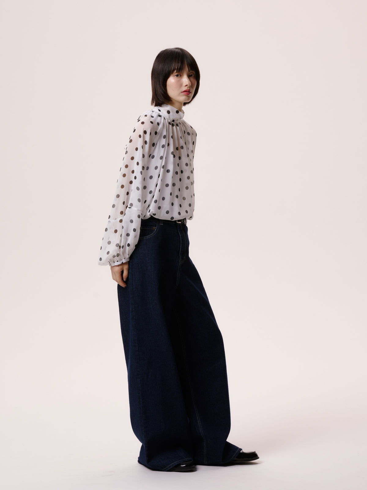 DOT SHEER BLOUSE/WHITE