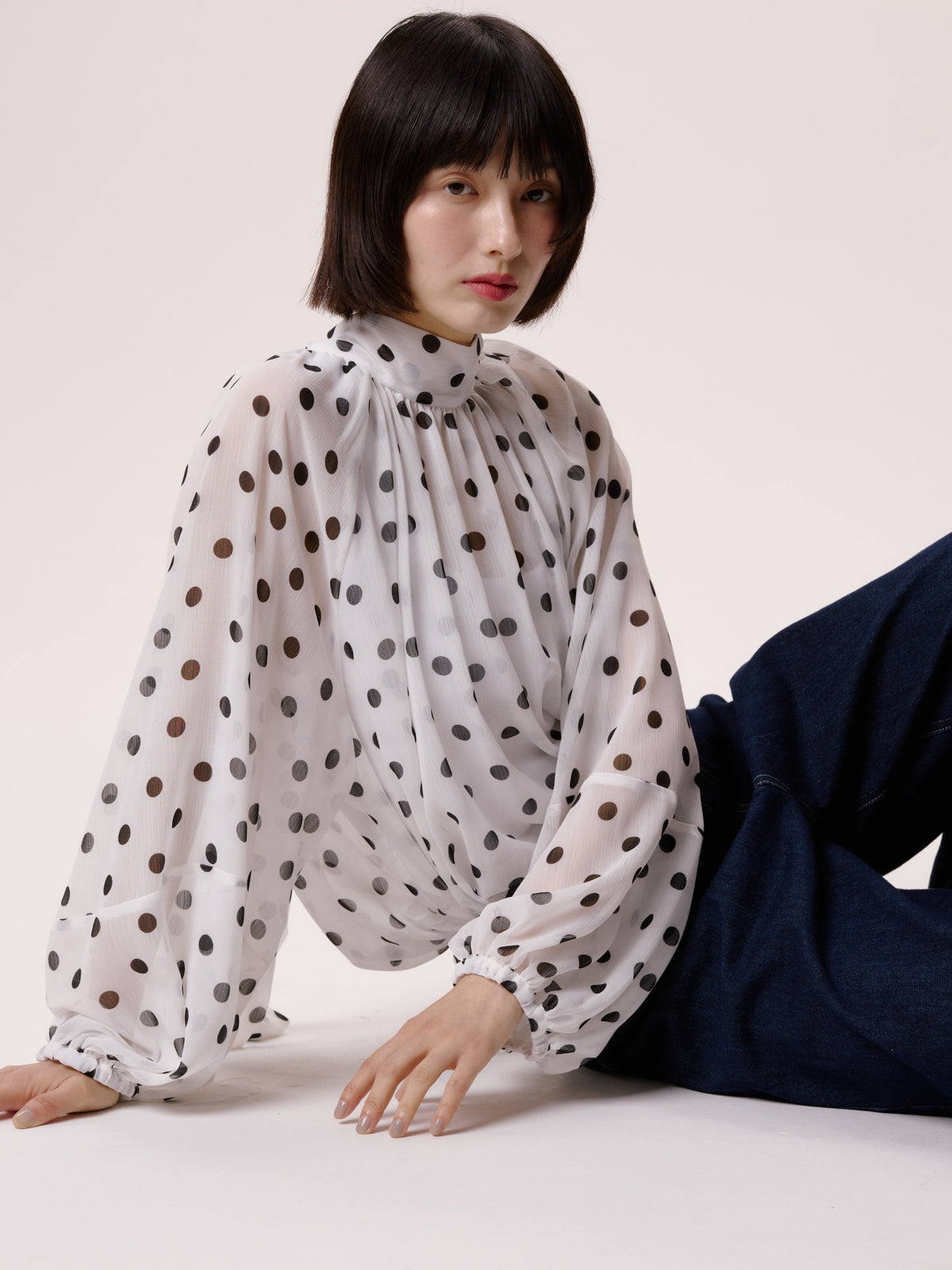 DOT SHEER BLOUSE/WHITE