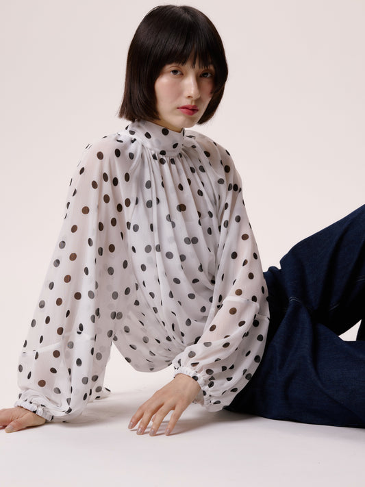 DOT SHEER BLOUSE/WHITE