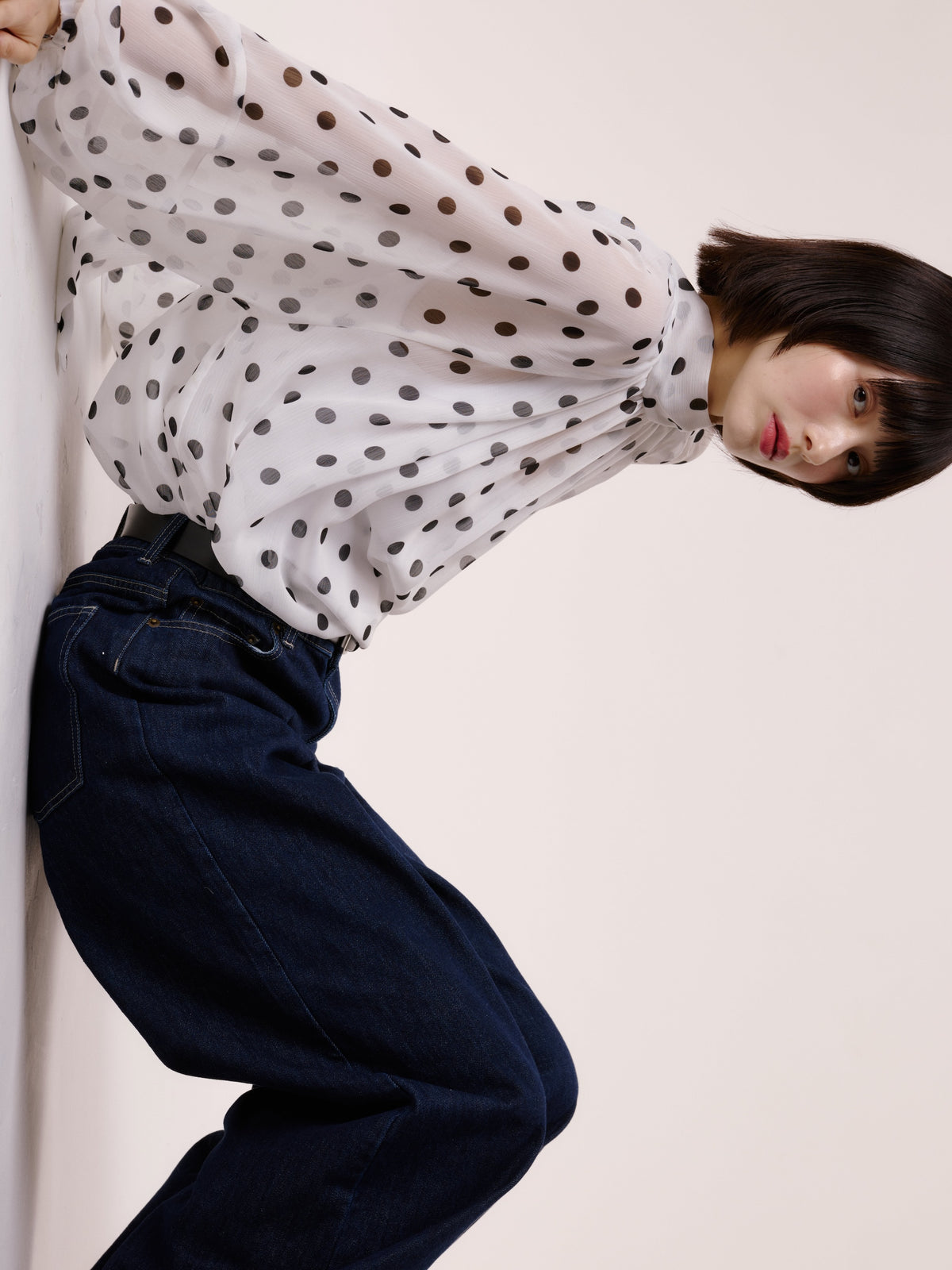 DOT SHEER BLOUSE/WHITE