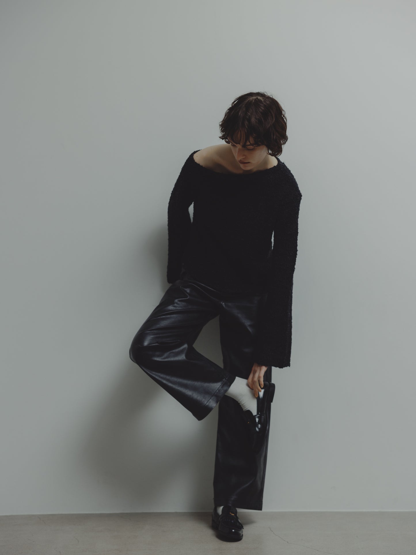 ONE SHOLDER KNIT/BLACK