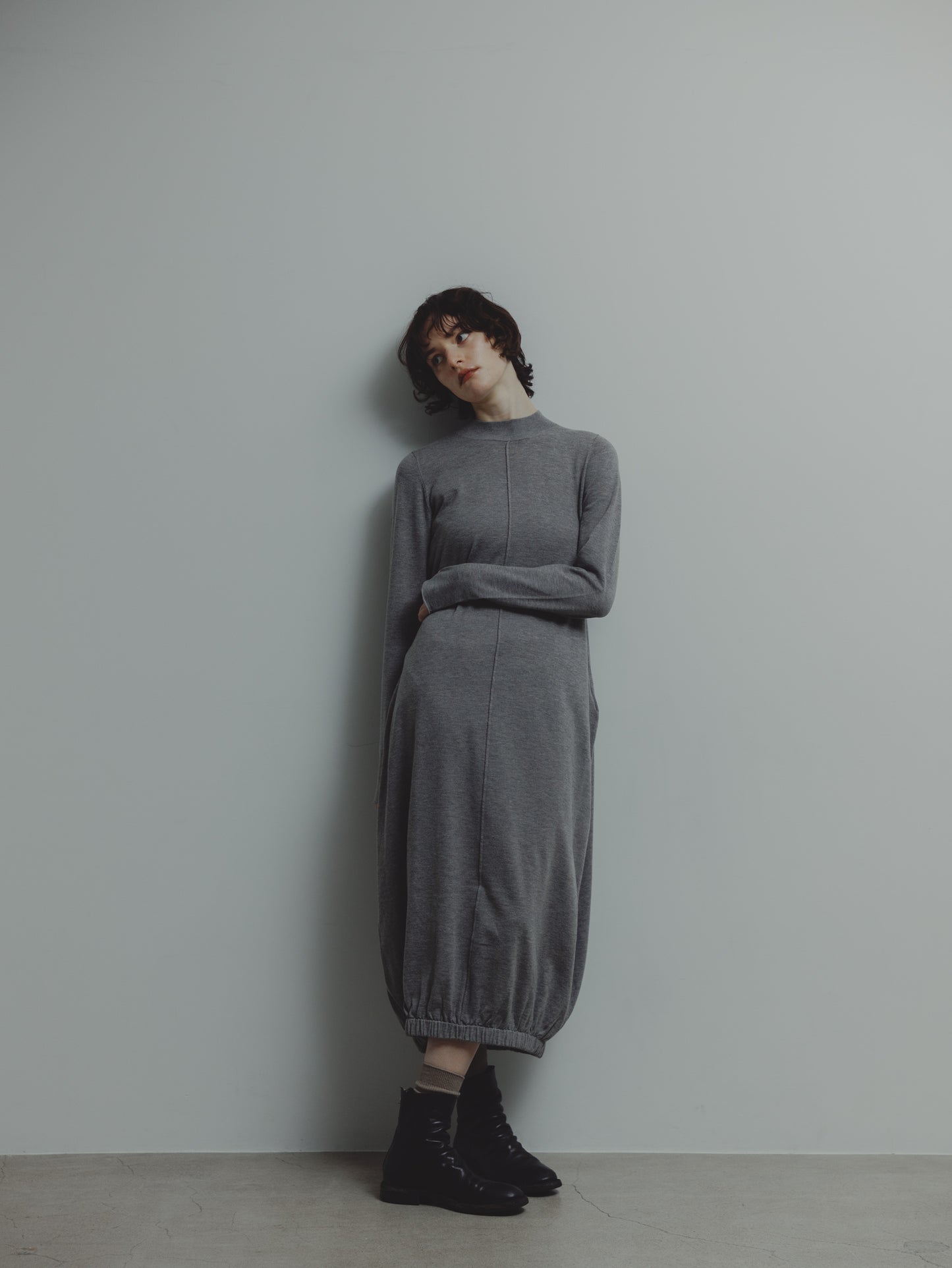 BALLOON KNIT DRESS/GRAY