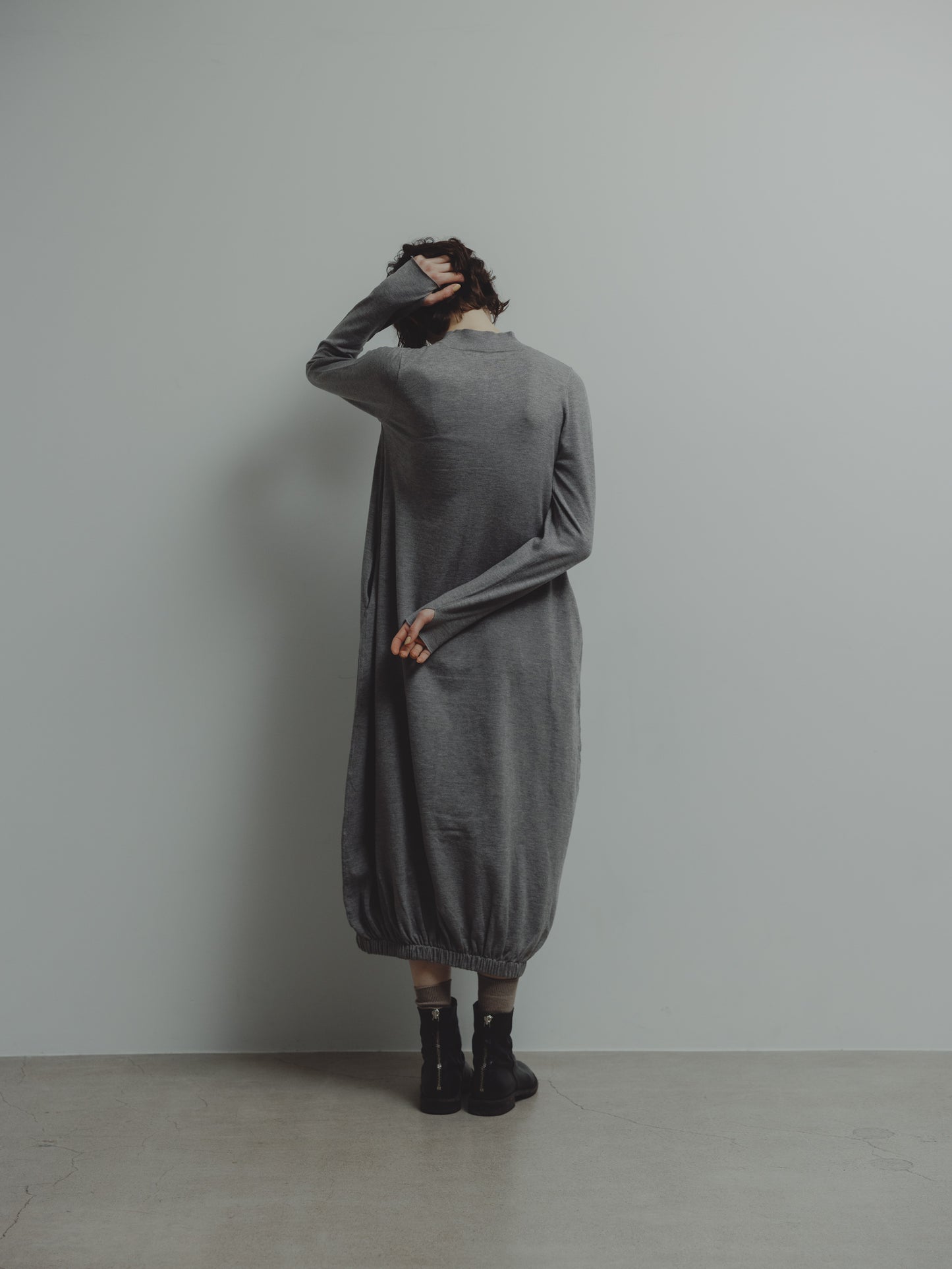 BALLOON KNIT DRESS/GRAY