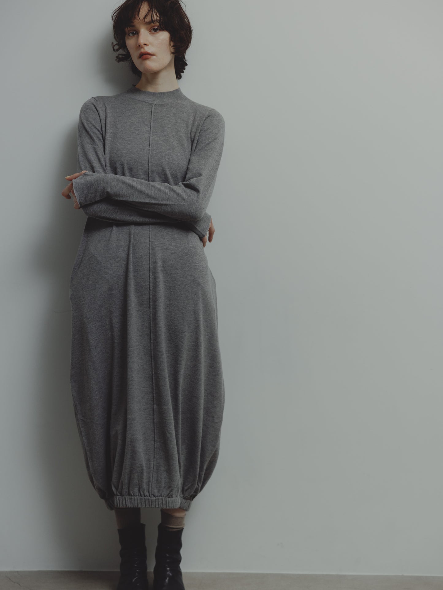 BALLOON KNIT DRESS/GRAY