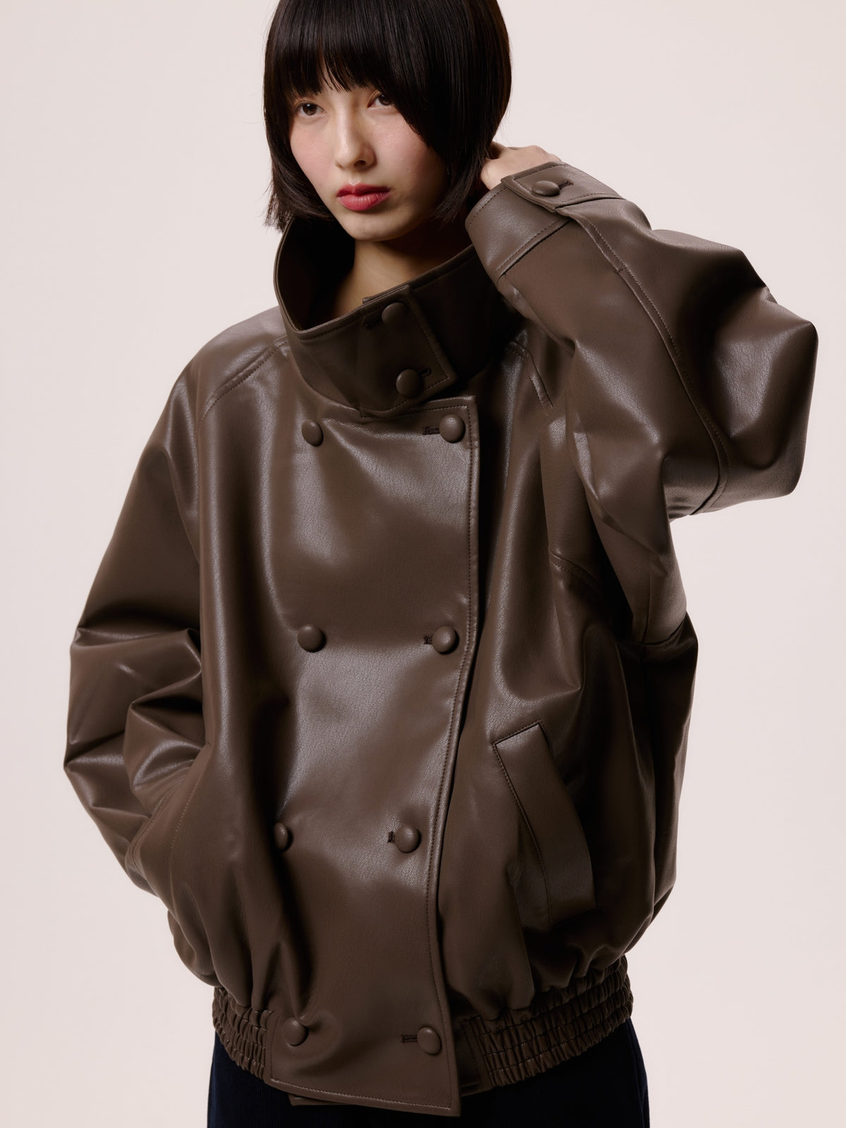 LEATHER BLOUSON/BRN