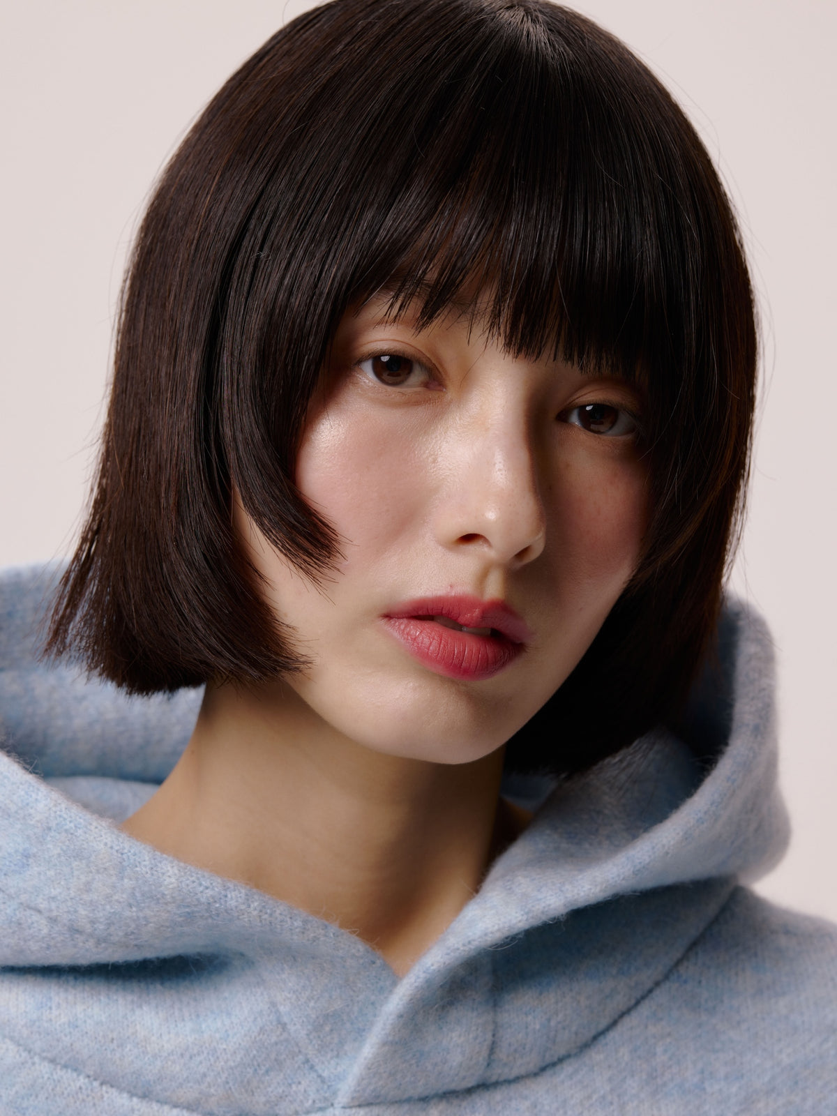 SHORT KNIT HOODIE/BLUE