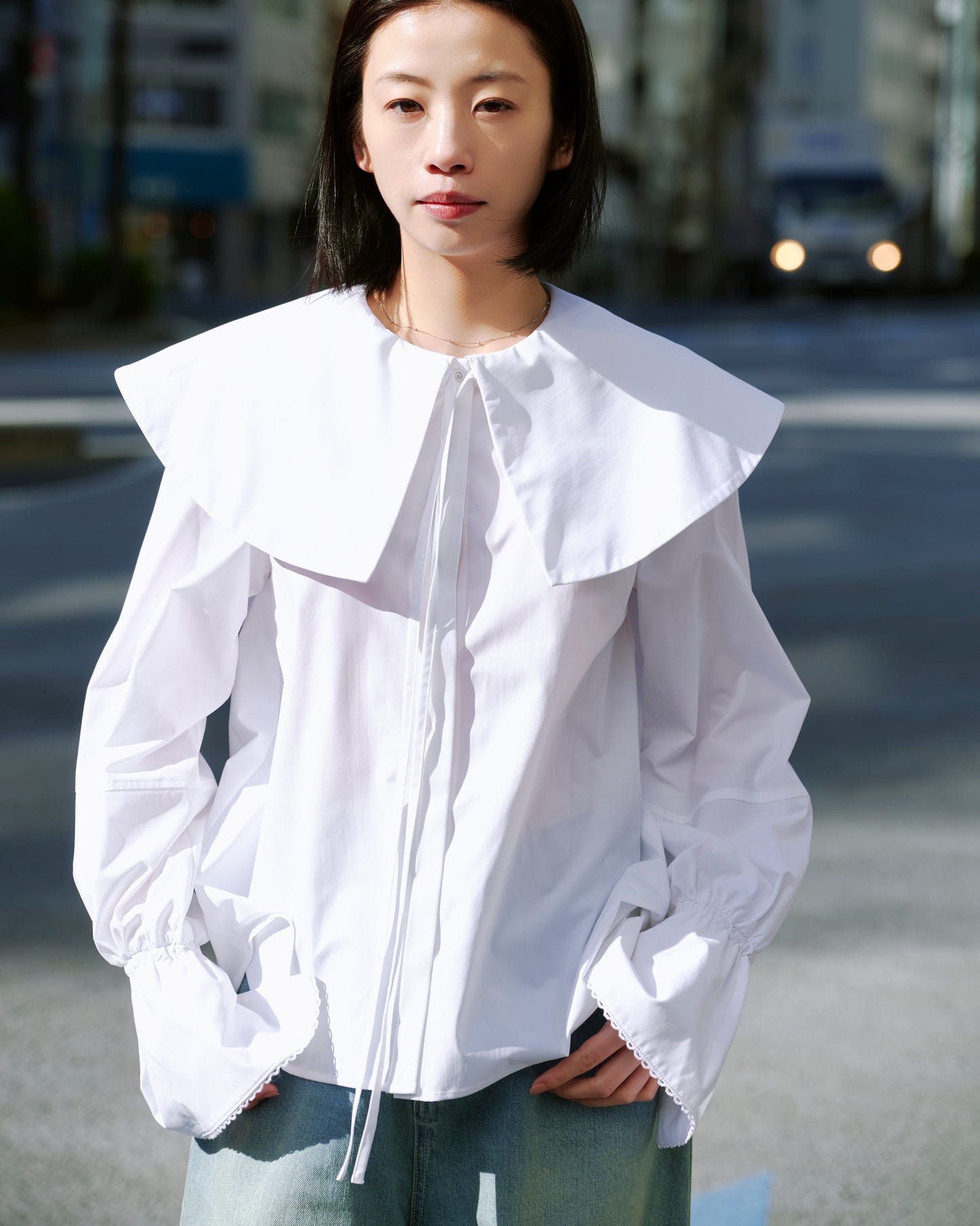 LAYERED COLLAR BLOUSE/WHITE