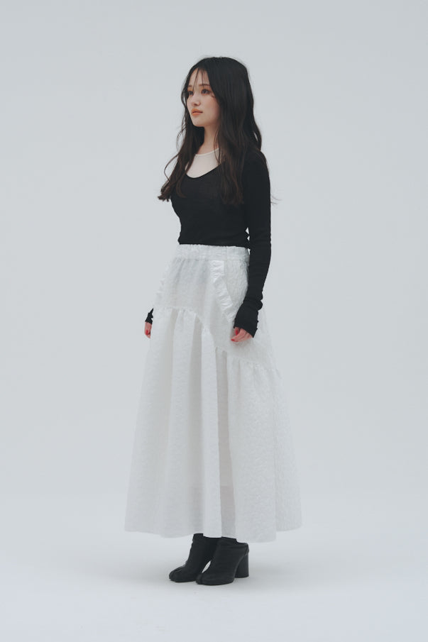 RUFFLE GATHERD SKIRT/WHITE