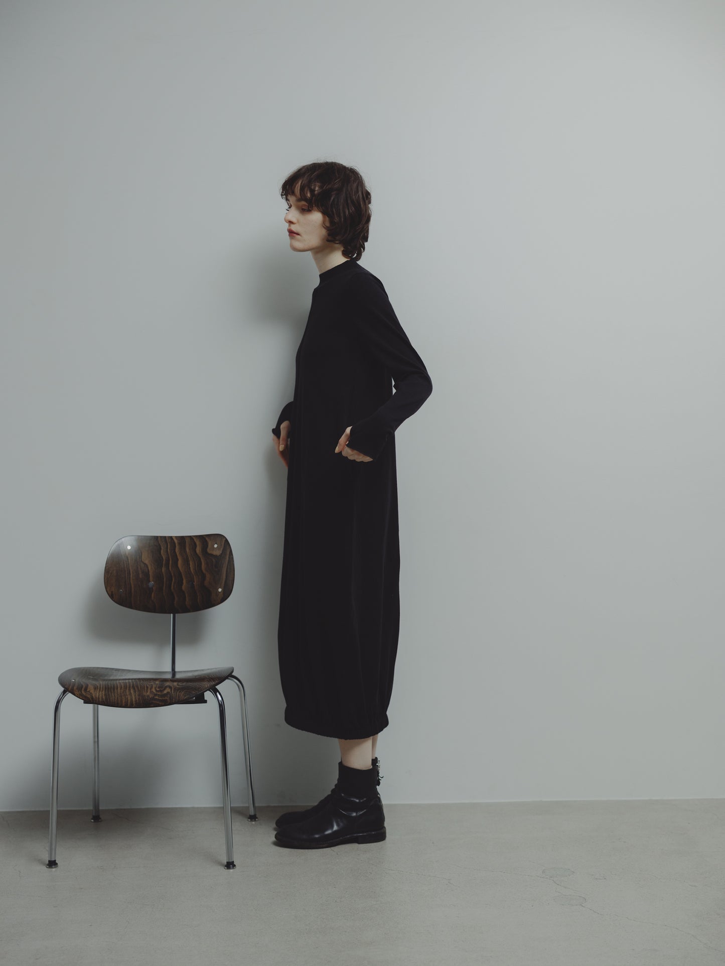 BALLOON KNIT DRESS/BLACK