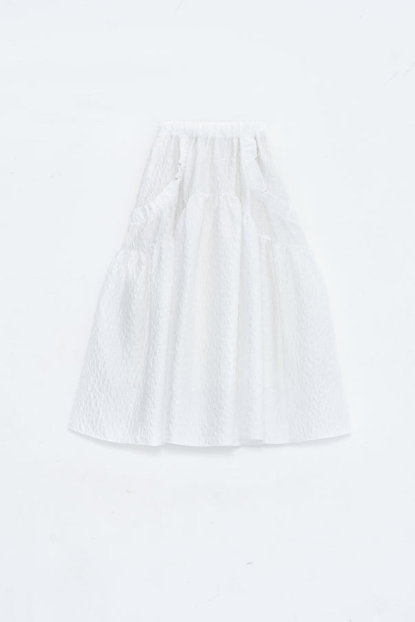 RUFFLE GATHERD SKIRT/WHITE