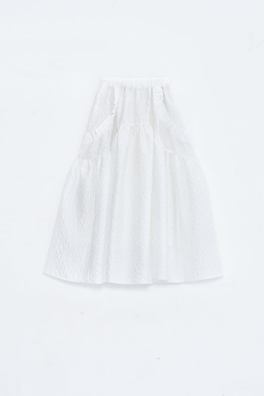 RUFFLE GATHERD SKIRT/WHITE