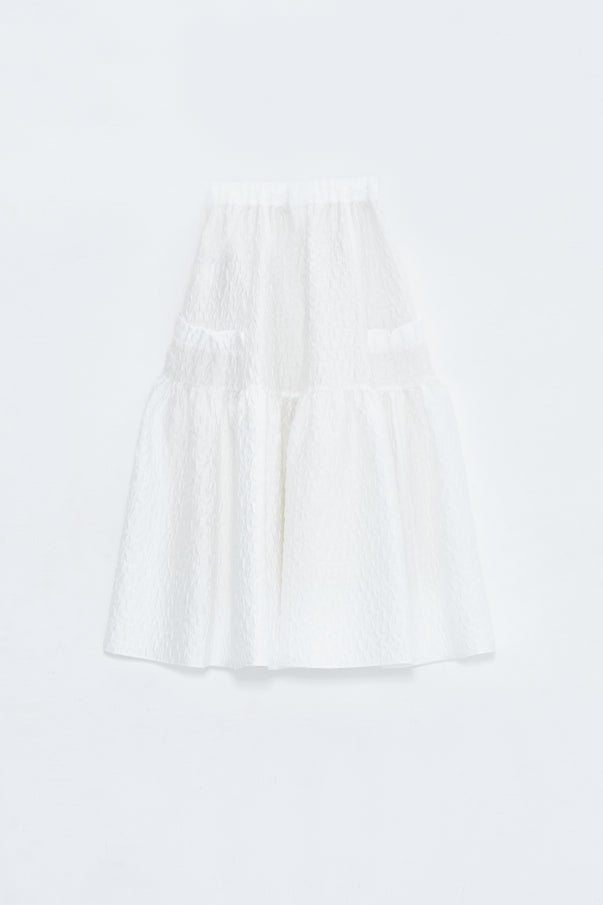 RUFFLE GATHERD SKIRT/WHITE