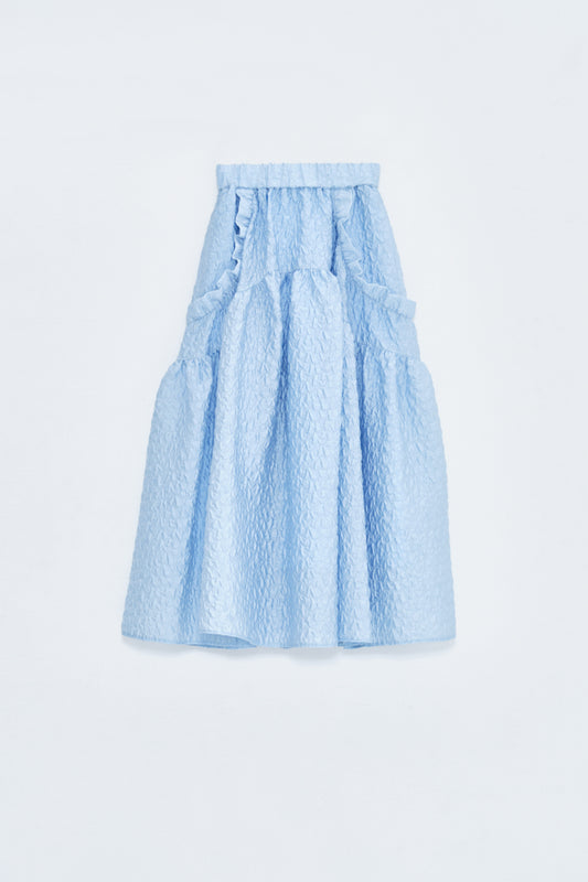 RUFFLE GATHERD SKIRT/BLUE