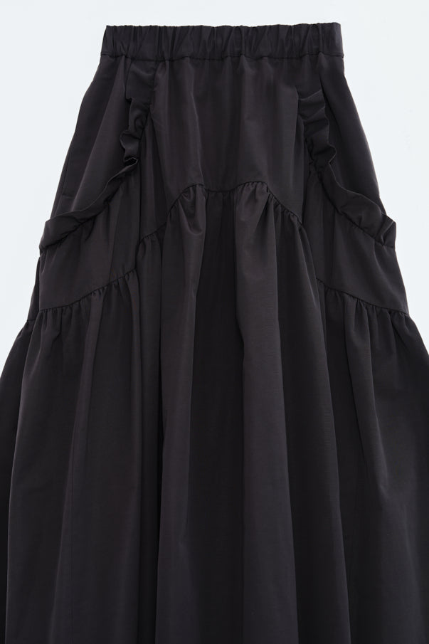 RUFFLE GATHERD SKIRT/BLACK