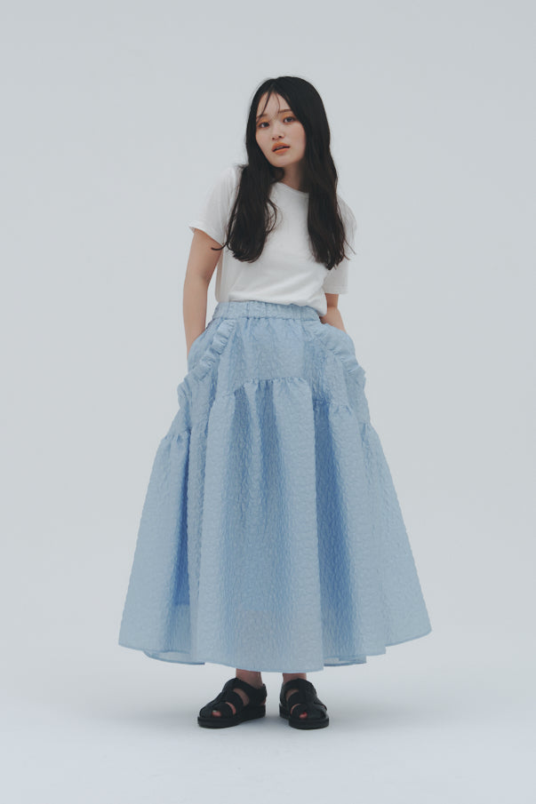 RUFFLE GATHERD SKIRT/BLUE