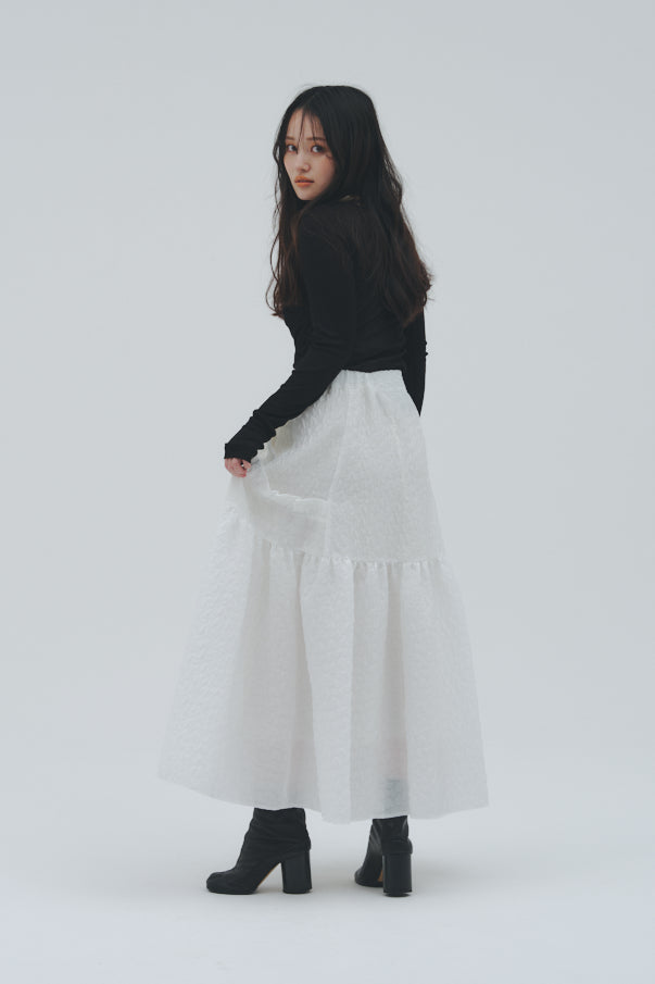 RUFFLE GATHERD SKIRT/WHITE