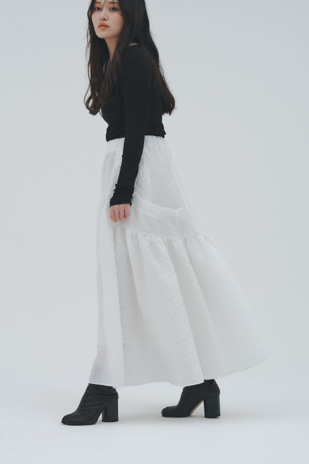 RUFFLE GATHERD SKIRT/WHITE