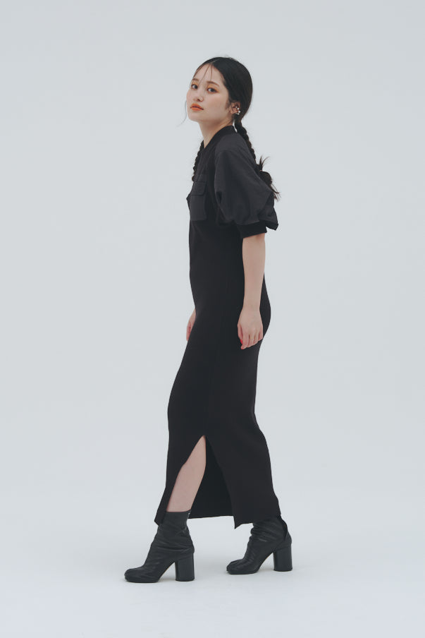 KNIT DOKING DRESS/BLACK