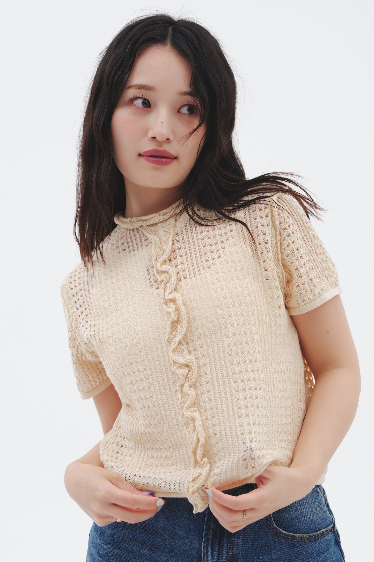 2WAY CROCHET KNIT/BEIGE