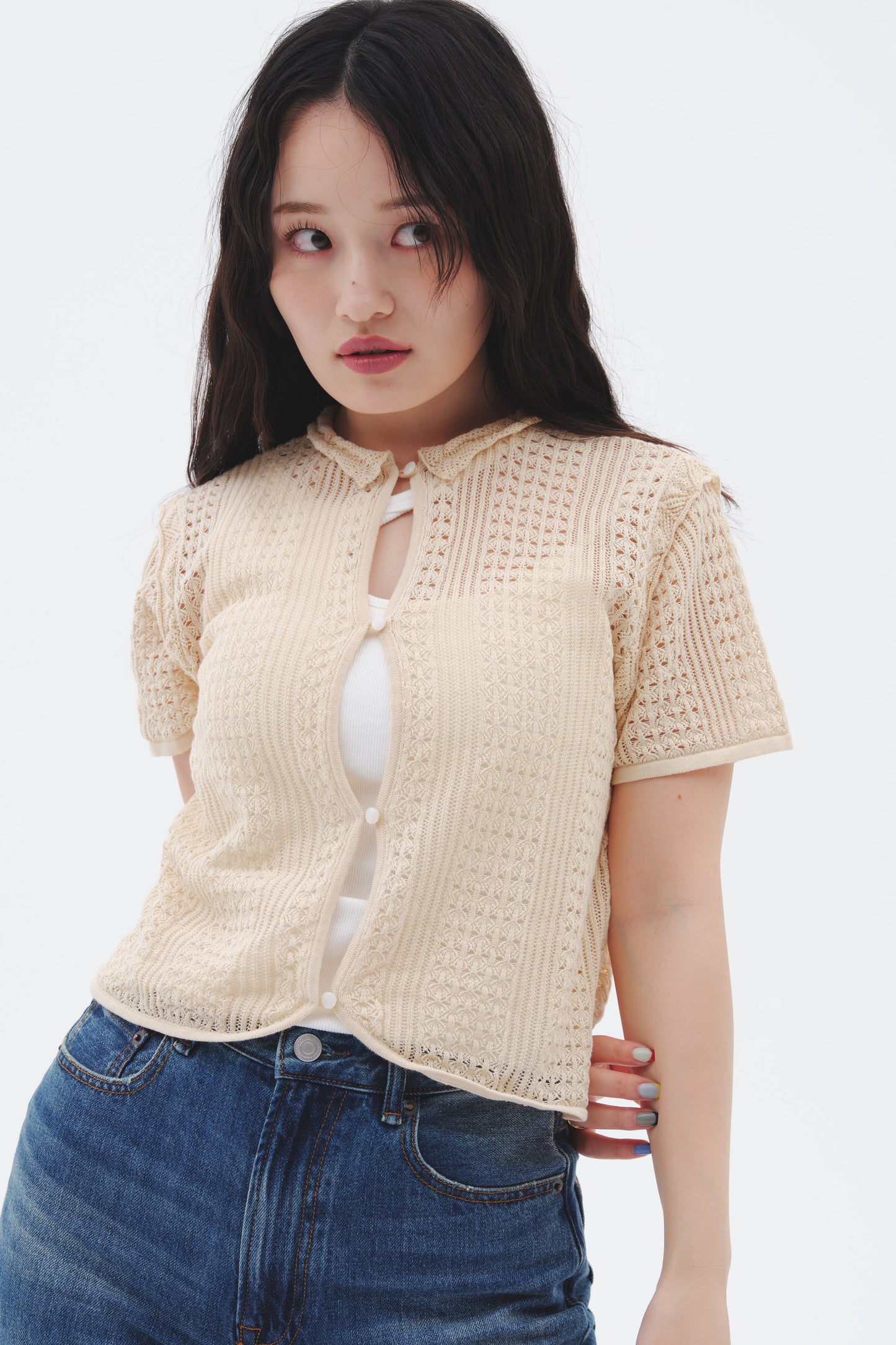 2WAY CROCHET KNIT/BEIGE