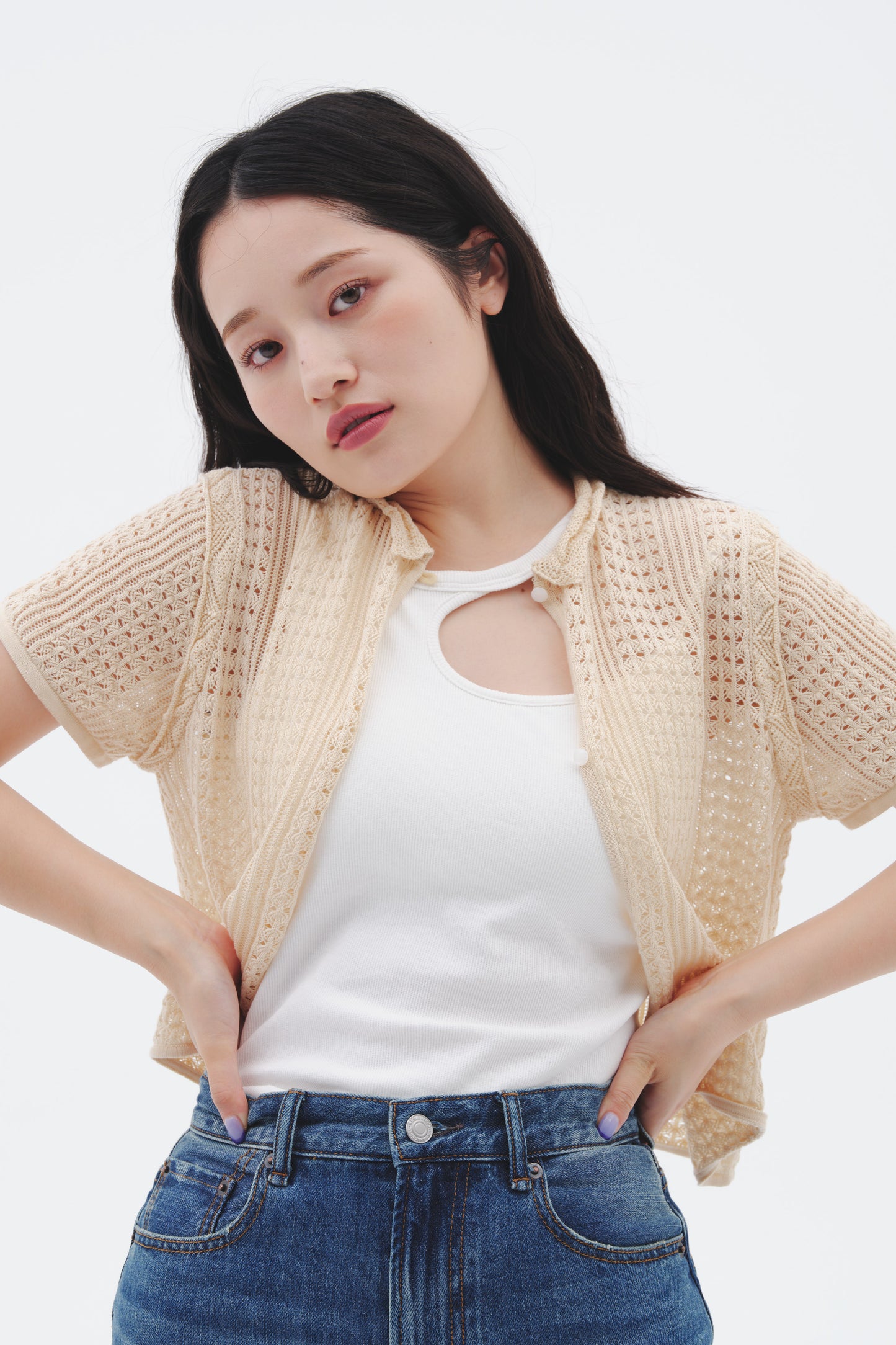 2WAY CROCHET KNIT/BEIGE