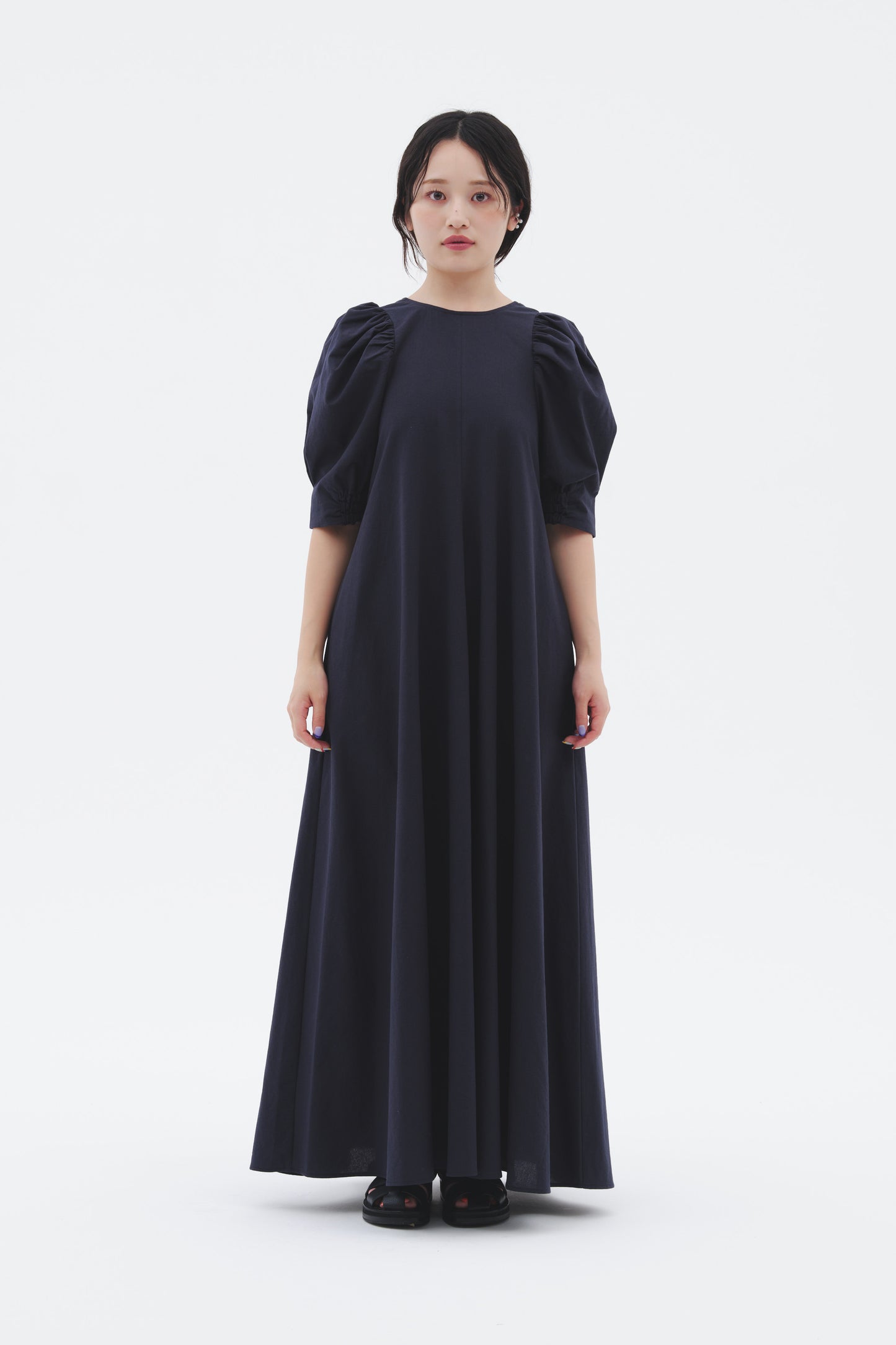 VOLUME SLEEVE DRESS/NAVY