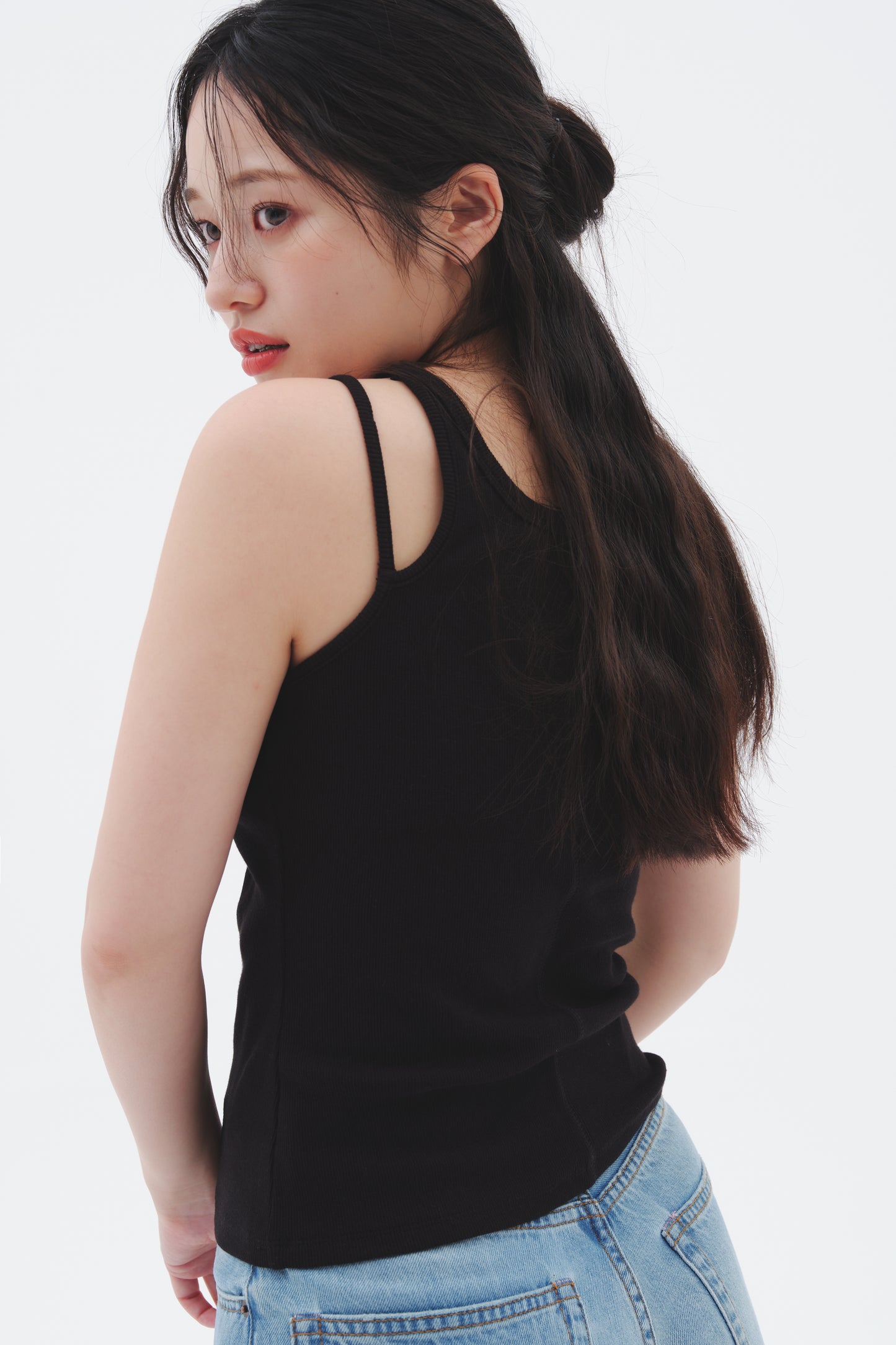 ASYMMETRIC BRA TOP/BLACK