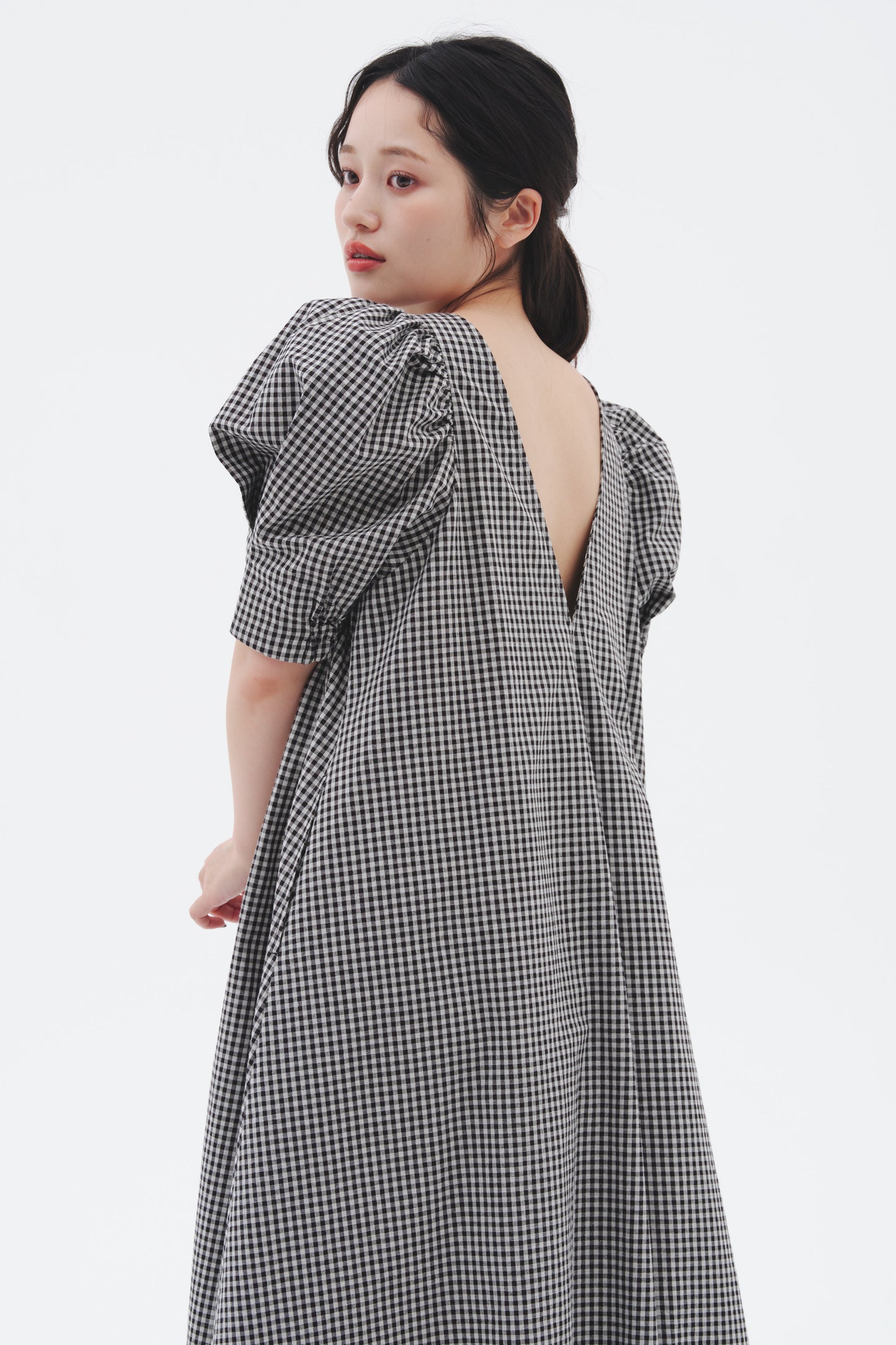 VOLUME SLEEVE DRESS/CHECK