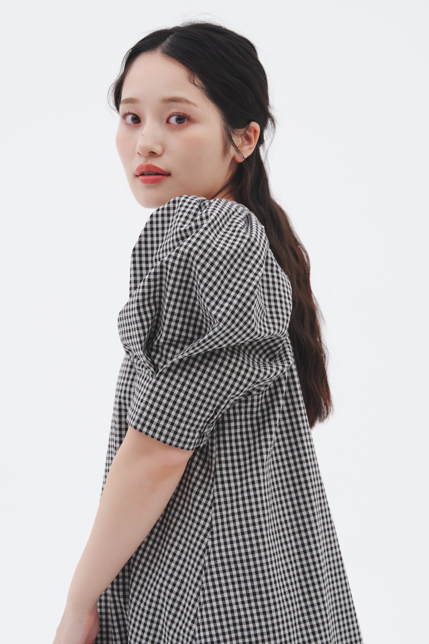 VOLUME SLEEVE DRESS/CHECK