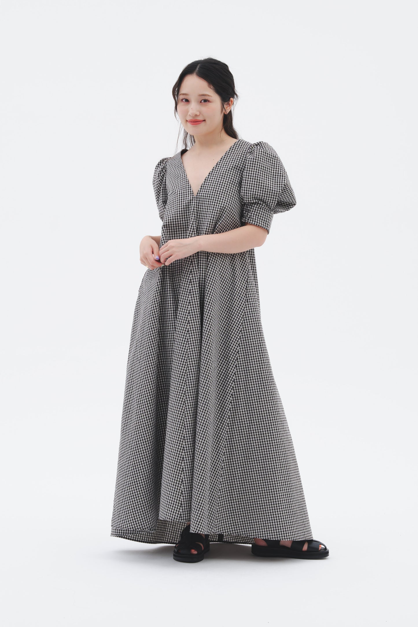 VOLUME SLEEVE DRESS/CHECK