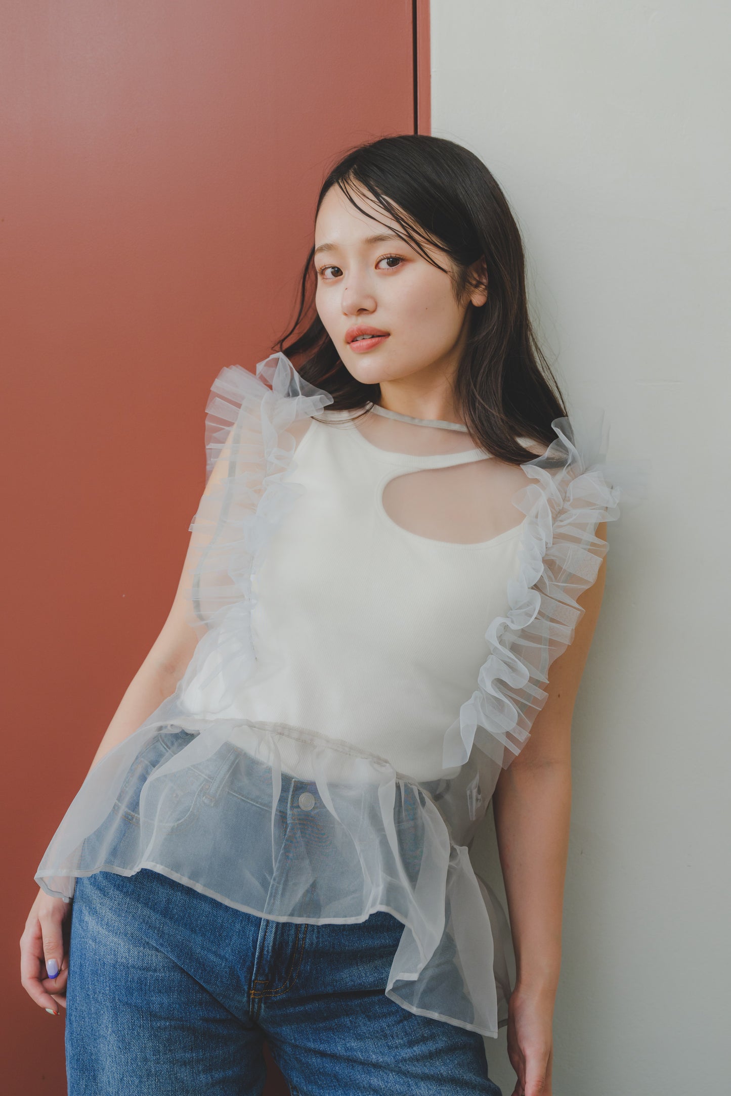 LAYERED ORGANDY TOPS/GRAY