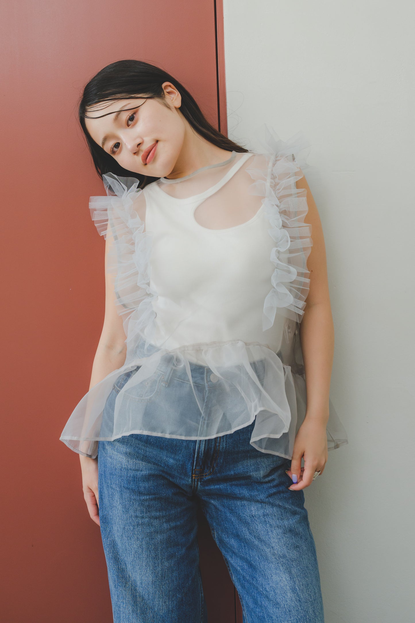 LAYERED ORGANDY TOPS/GRAY