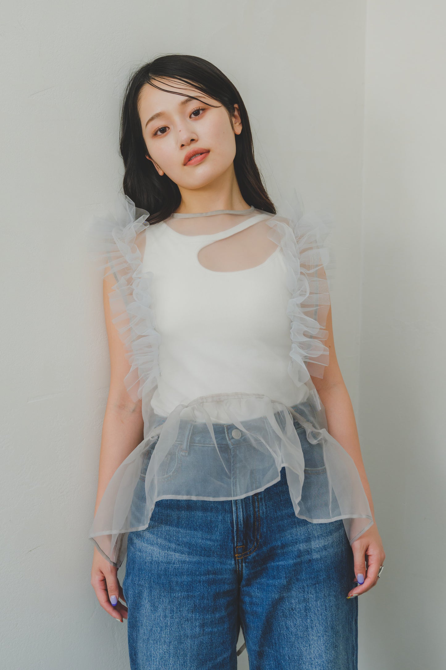 LAYERED ORGANDY TOPS/GRAY