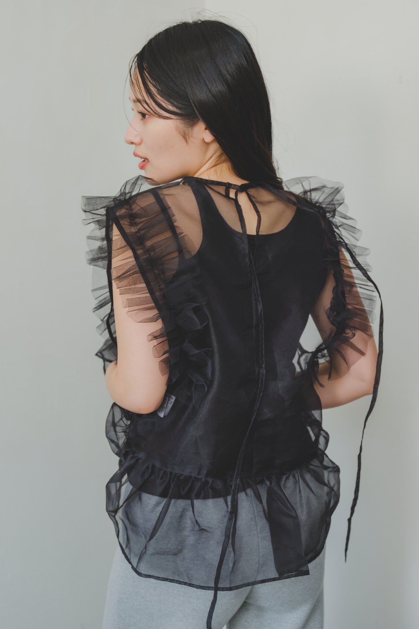 LAYERED ORGANDY TOPS/BLACK