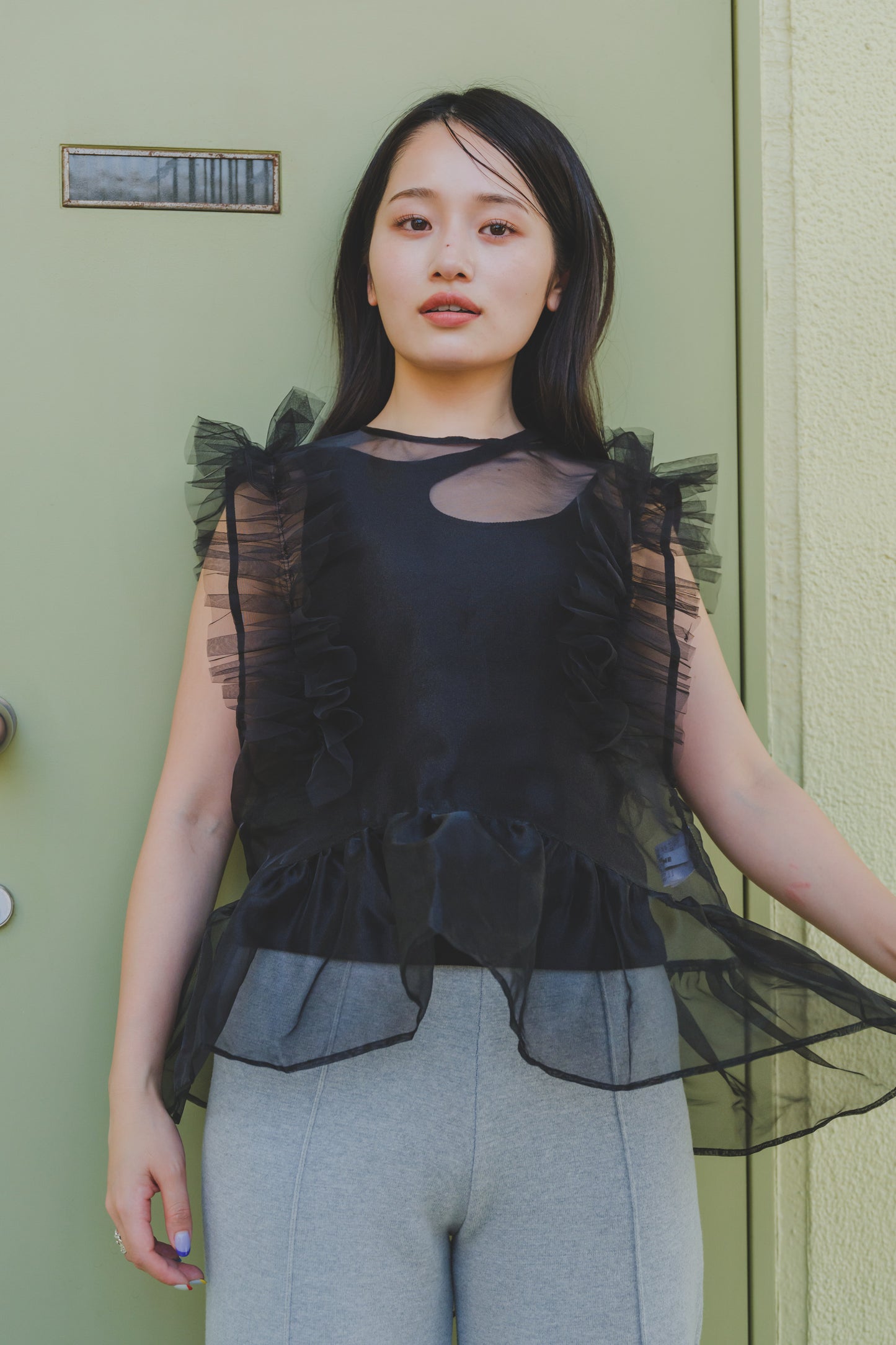 LAYERED ORGANDY TOPS/BLACK