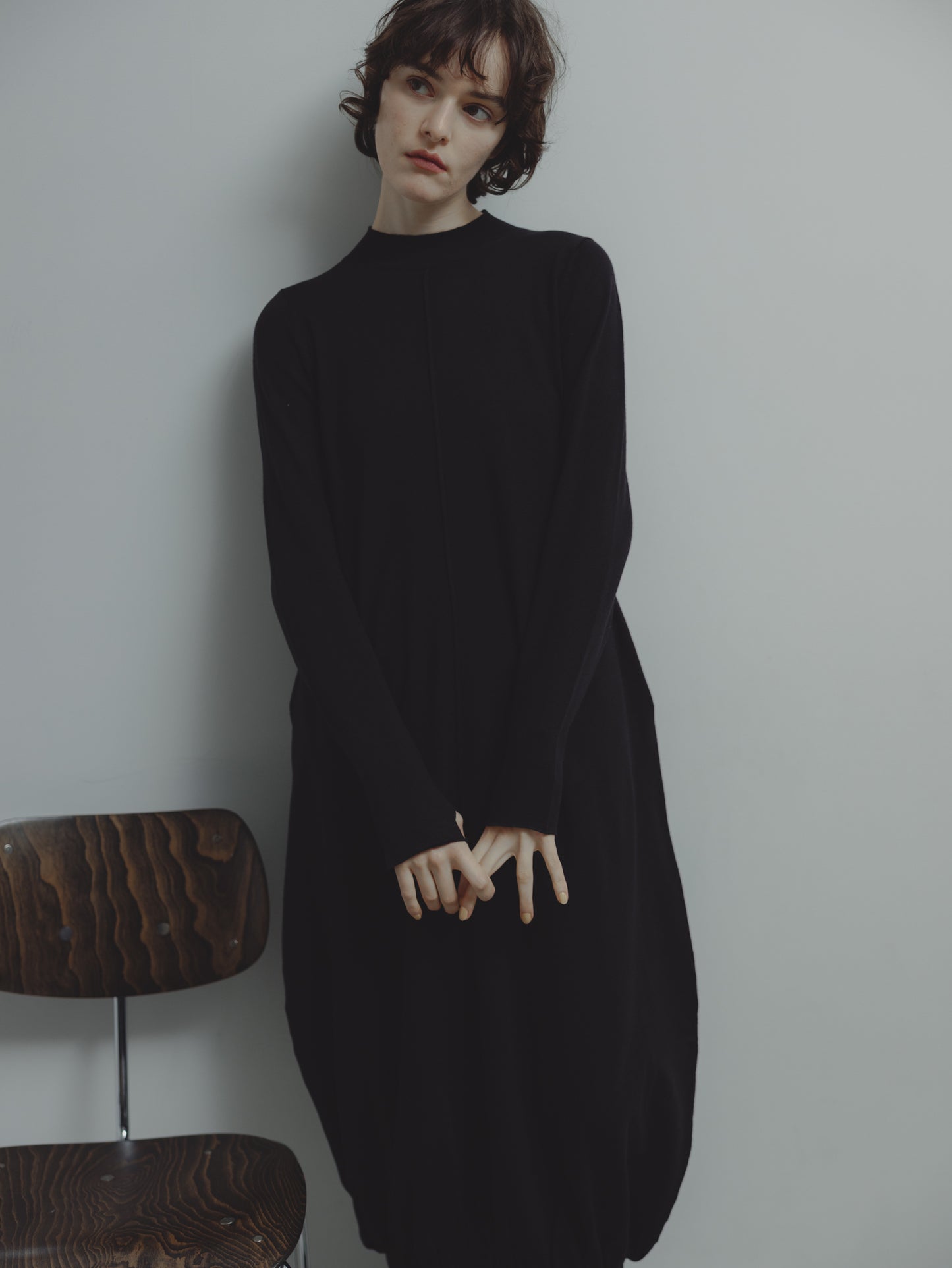 BALLOON KNIT DRESS/BLACK