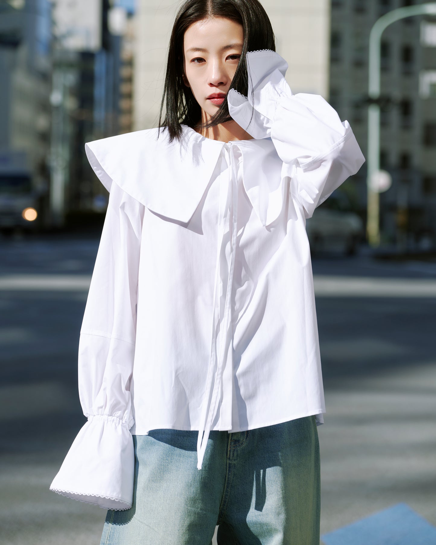 LAYERED COLLAR BLOUSE/WHITE