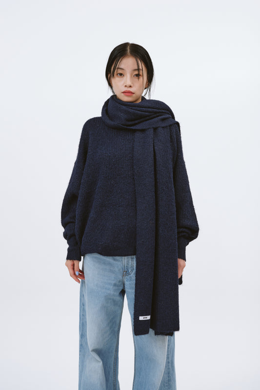 OVER SIZE KNIT WITH MUFFLER/NAVY