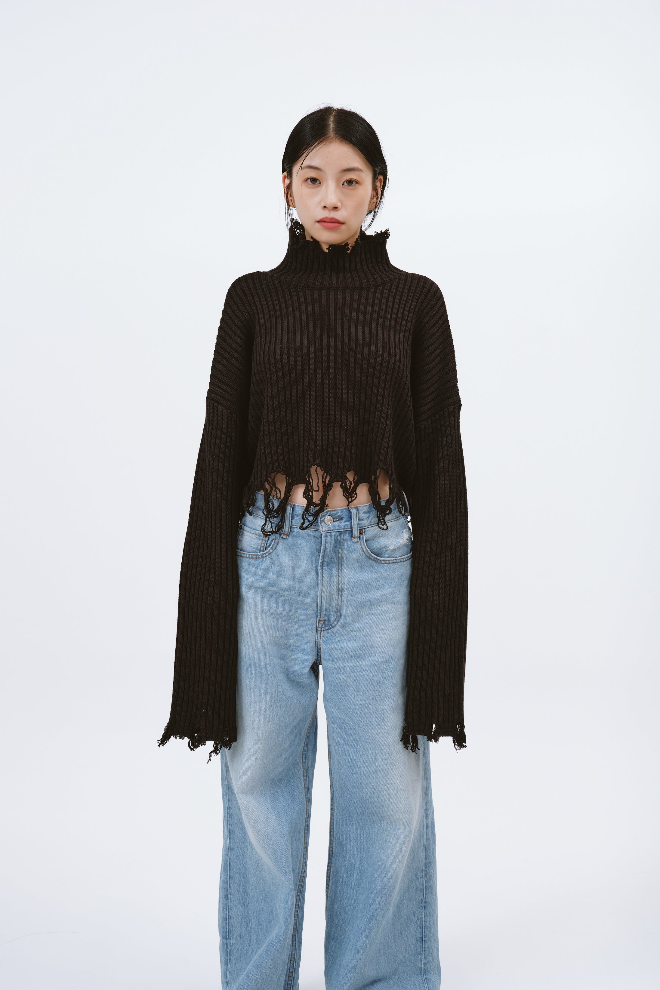 DAMAGE HIGH NECK KNIT/BLACK – MYNE